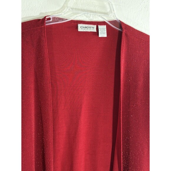 Chicos Travelers Red Slinky Cardigan w/Gold Sparkle Women Medium Loose Or Tie - Picture 2 of 8